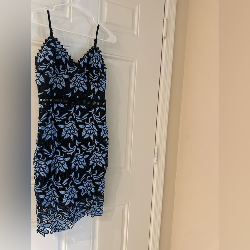 Elegant Black and Blue Lace Dress
